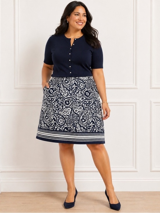 Talbots Dresses & Skirts - Talbots Navy & White Paisley Medallion A-Line Mini Skirt Feminine Size 12